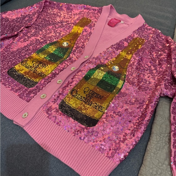 QUEEN OF SPARKLES Pink Sequin Champagne Cardigan - Picture 6 of 6
